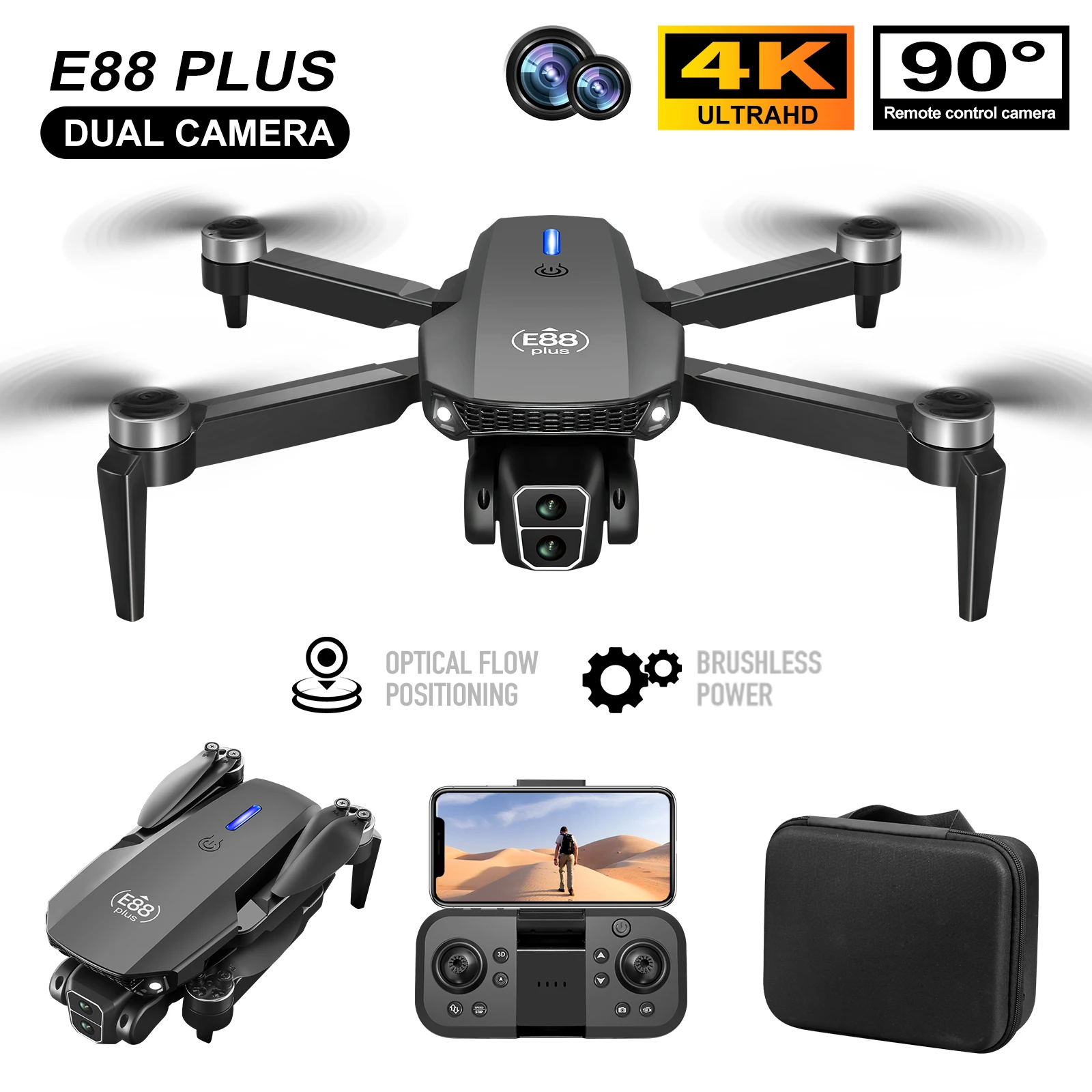 New E88 Plus Quadcopter Drone: - đánh giá và giá Drone Gimbal Brushless